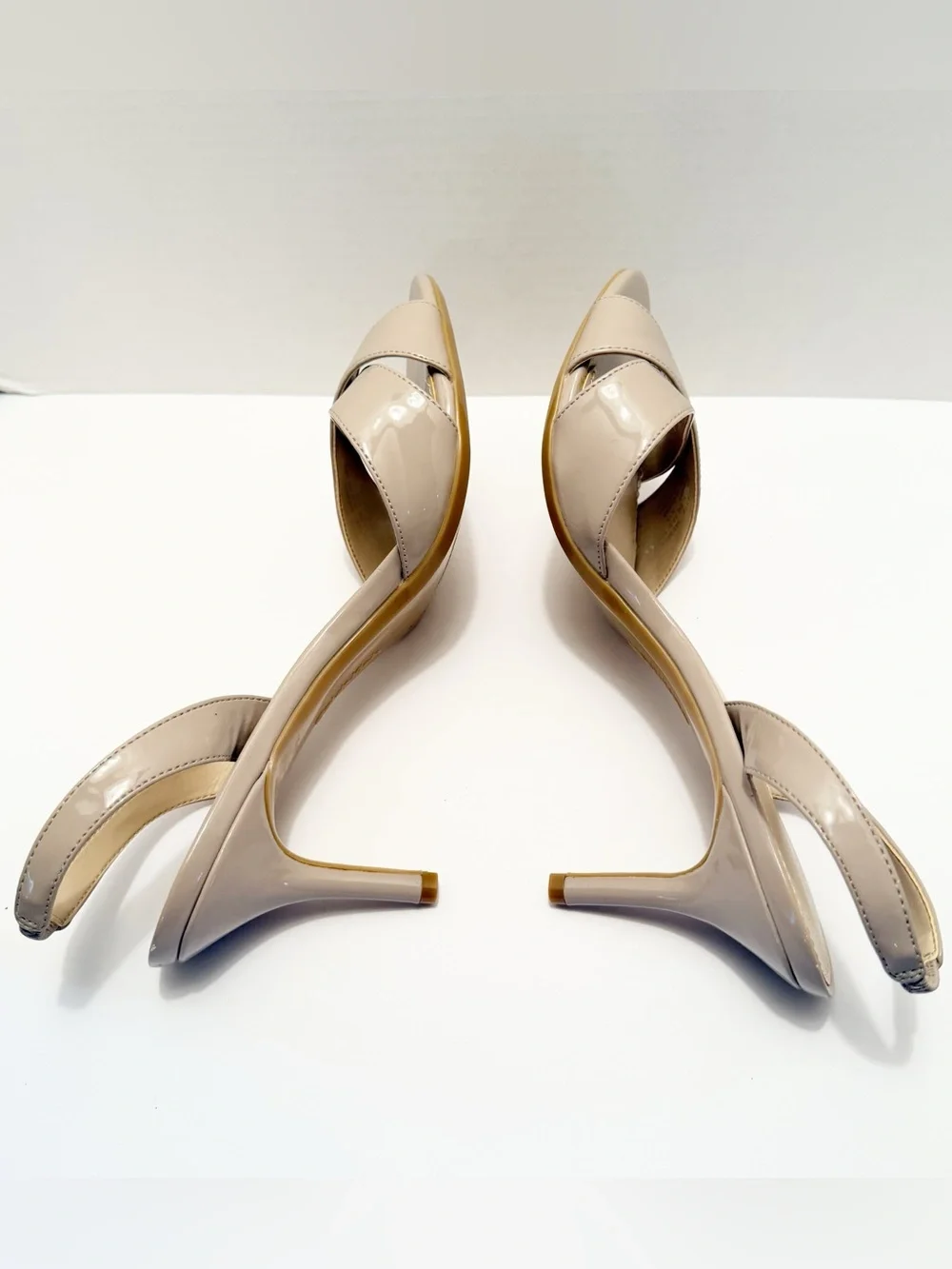 Calvin Klein Glossy Taupe Patent Slingback Heels